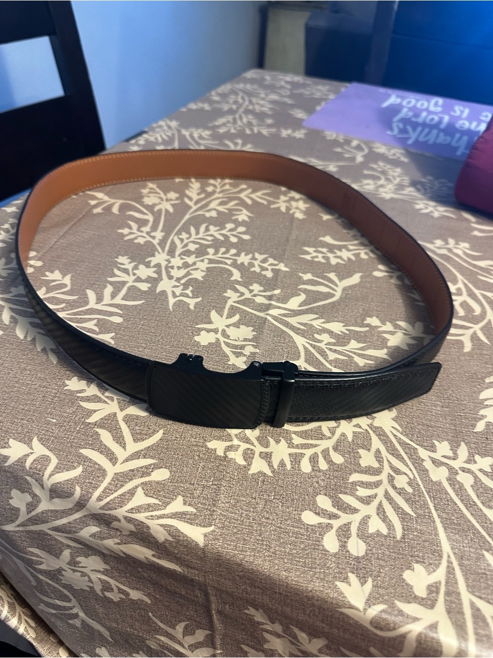 Men's Classic Black Leather Dress Belt with Tan Interior